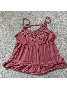 Maurices Women's size L Lace Trim Spaghetti Strap Tank Top Dusty Rose
